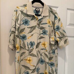 Tommy Bahama Men's Large Cotton Beige with Blue, Green Yellow Floral Shirt